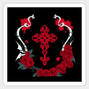 Cross Rose Red Sticker